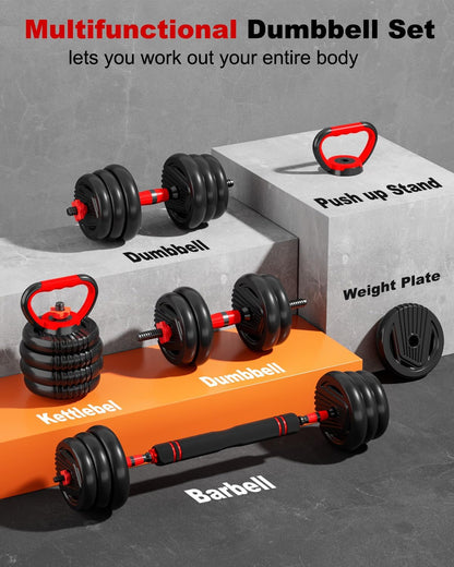 Adjustable Dumbbells,20/30/45/70/90lbs Free Weight Set | 5 in1 Dumbbell Set with Connector,Used as Barbell,Kettlebells,Push up Stand,Fitness Exercises for Home Gym Suitable Men/Women