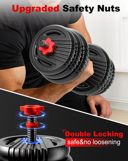 Adjustable Dumbbells,20/30/45/70/90lbs Free Weight Set | 5 in1 Dumbbell Set with Connector,Used as Barbell,Kettlebells,Push up Stand,Fitness Exercises for Home Gym Suitable Men/Women