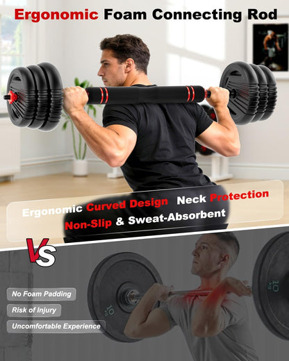 Adjustable Dumbbells,20/30/45/70/90lbs Free Weight Set | 5 in1 Dumbbell Set with Connector,Used as Barbell,Kettlebells,Push up Stand,Fitness Exercises for Home Gym Suitable Men/Women