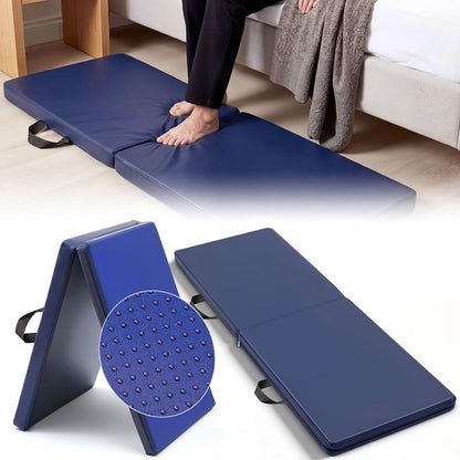 Wesiti 1 Pcs Fall Mat for Elderly Bedside, 70" x 24" x 2" Non Slip Foldable Floor Mat for Seniors Safety Fall Prevention for Handicap, Anti Fatigue Crash Bed Pad, Blue