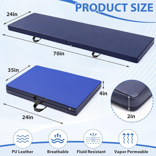 Wesiti 1 Pcs Fall Mat for Elderly Bedside, 70" x 24" x 2" Non Slip Foldable Floor Mat for Seniors Safety Fall Prevention for Handicap, Anti Fatigue Crash Bed Pad, Blue