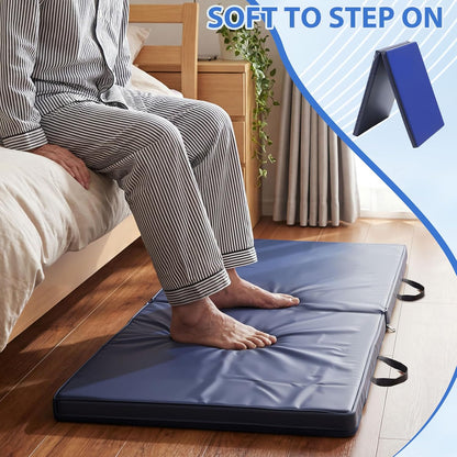 Wesiti 1 Pcs Fall Mat for Elderly Bedside, 70" x 24" x 2" Non Slip Foldable Floor Mat for Seniors Safety Fall Prevention for Handicap, Anti Fatigue Crash Bed Pad, Blue