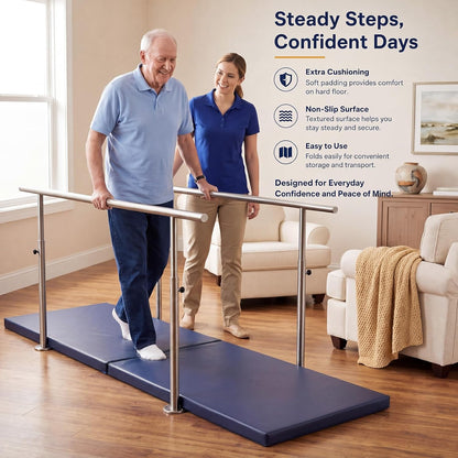Wesiti 1 Pcs Fall Mat for Elderly Bedside, 70" x 24" x 2" Non Slip Foldable Floor Mat for Seniors Safety Fall Prevention for Handicap, Anti Fatigue Crash Bed Pad, Blue