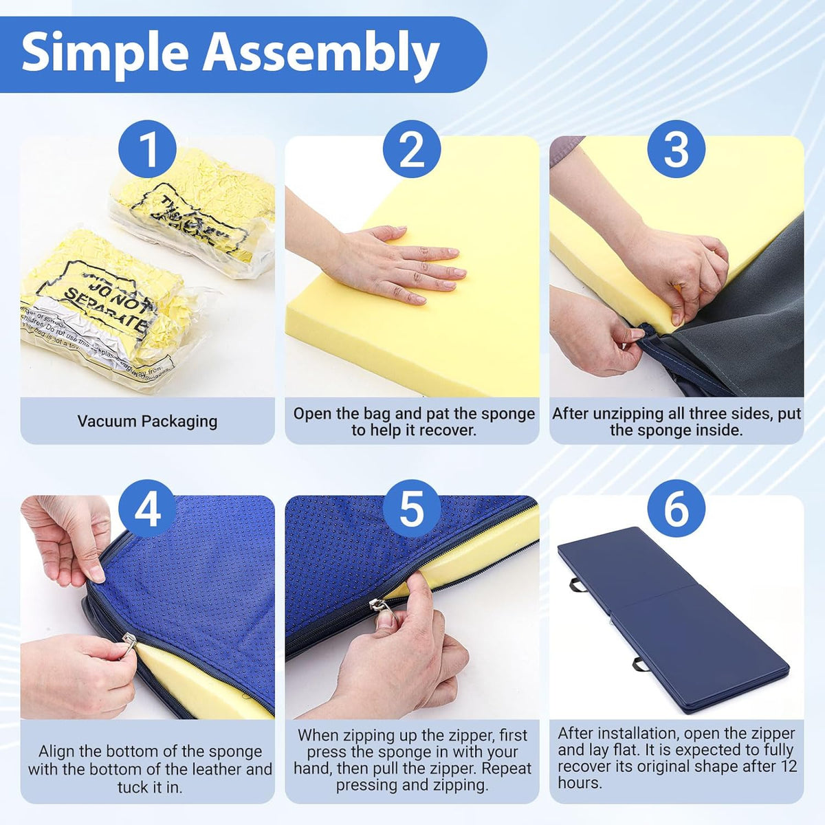 Wesiti 1 Pcs Fall Mat for Elderly Bedside, 70" x 24" x 2" Non Slip Foldable Floor Mat for Seniors Safety Fall Prevention for Handicap, Anti Fatigue Crash Bed Pad, Blue