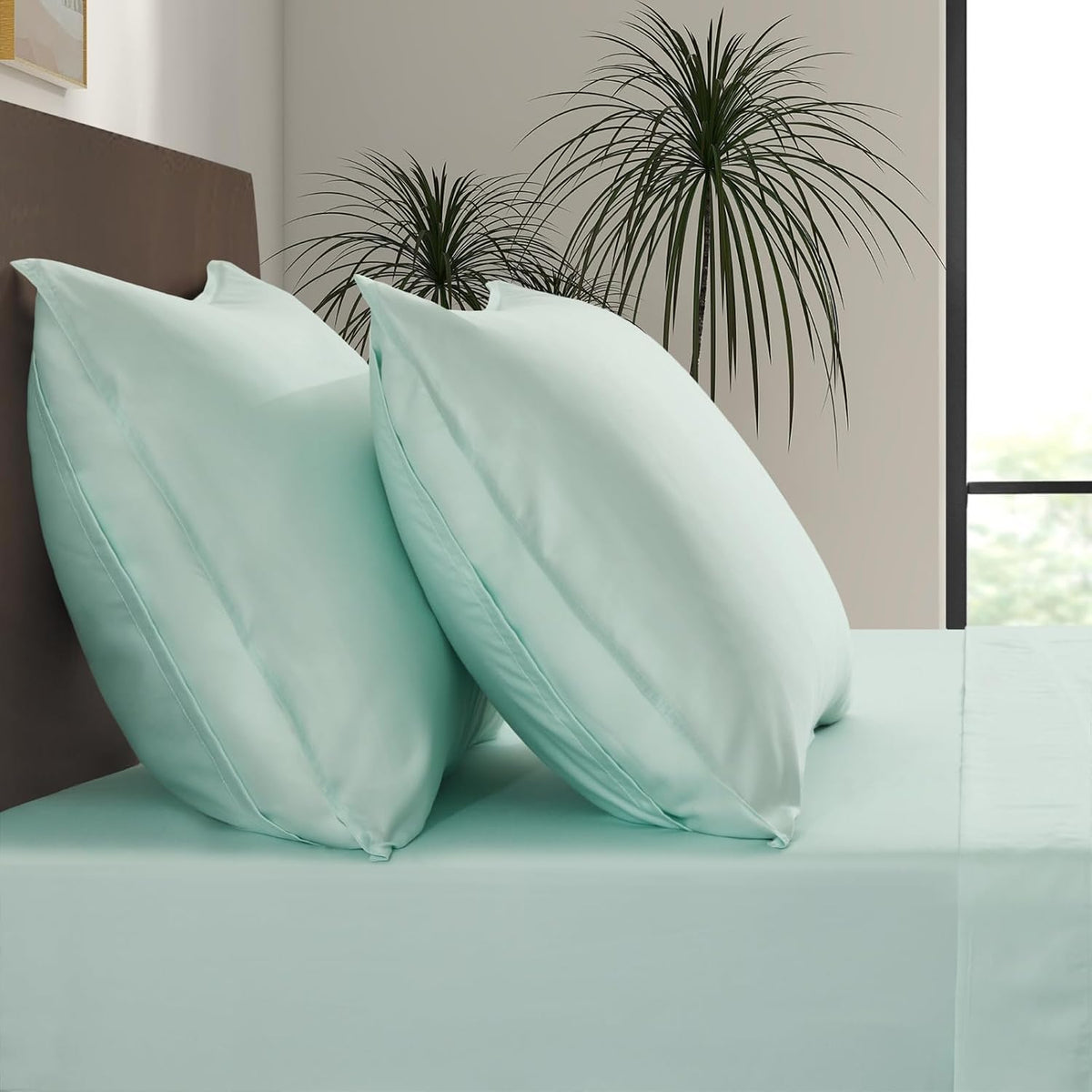 King Envelope Pillowcase Set | 100% Viscose Made from Bamboo | Organically Grown | Ultra Soft | Cooling | 2pcs [Coastal Green]