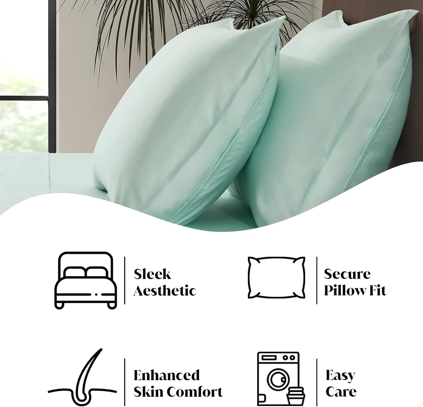 King Envelope Pillowcase Set | 100% Viscose Made from Bamboo | Organically Grown | Ultra Soft | Cooling | 2pcs [Coastal Green]