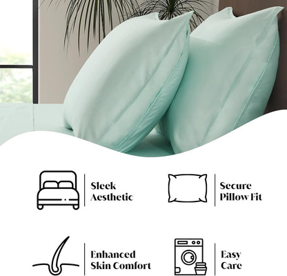 King Envelope Pillowcase Set | 100% Viscose Made from Bamboo | Organically Grown | Ultra Soft | Cooling | 2pcs [Coastal Green]