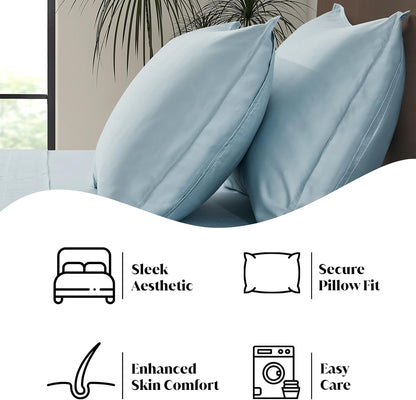 King Envelope Pillowcase Set | 100% Viscose Made from Bamboo | Organically Grown | Ultra Soft | Cooling | 2pcs [Coastal Green]