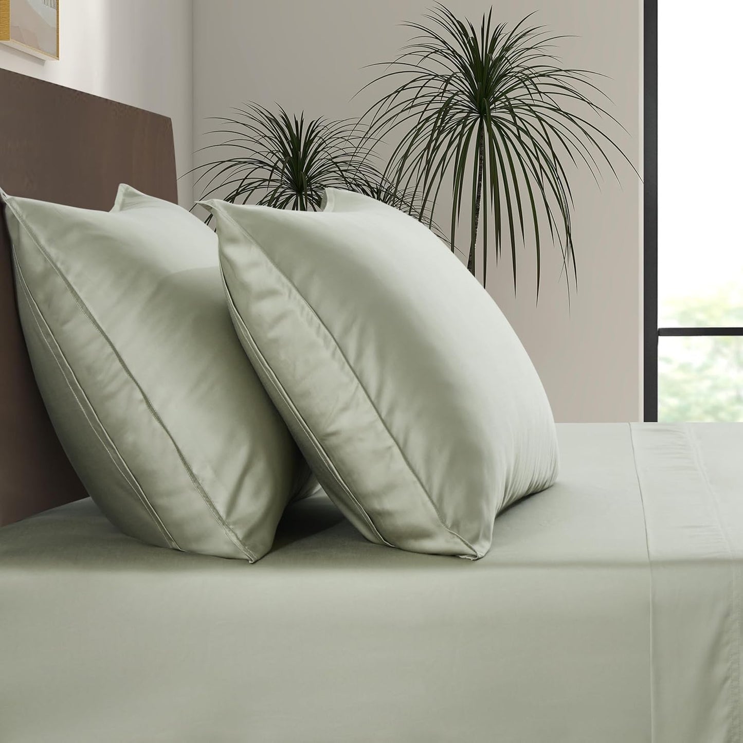King Envelope Pillowcase Set | 100% Viscose Made from Bamboo | Organically Grown | Ultra Soft | Cooling | 2pcs [Coastal Green]
