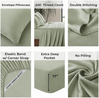 King Envelope Pillowcase Set | 100% Viscose Made from Bamboo | Organically Grown | Ultra Soft | Cooling | 2pcs [Coastal Green]