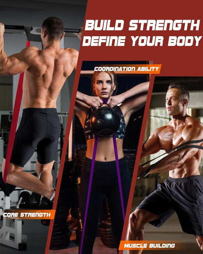 Resistance Bands Set - Pull Up Bands for Men Women, Exercise Bands Resistance with Door Anchor, Training Poster & Pouch for Body Stretching, Pull Up Assist