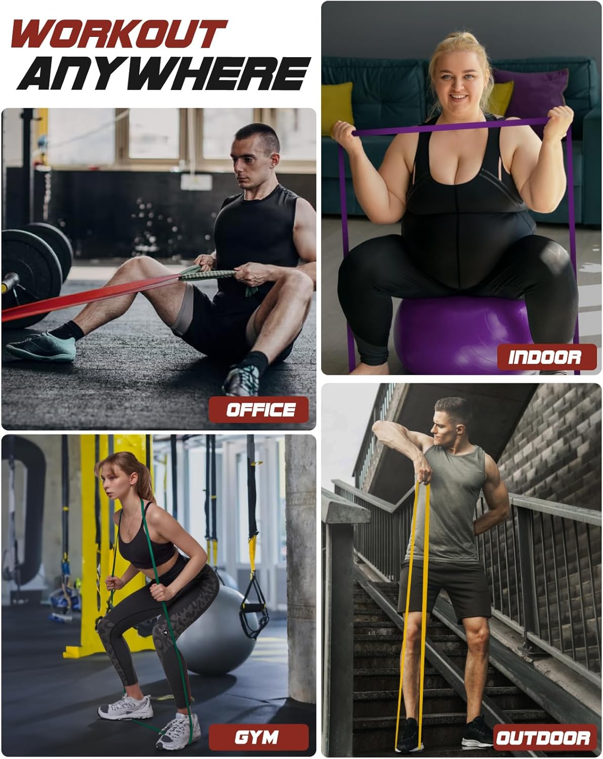 Resistance Bands Set - Pull Up Bands for Men Women, Exercise Bands Resistance with Door Anchor, Training Poster & Pouch for Body Stretching, Pull Up Assist
