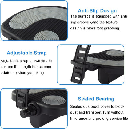 Exercise Bike Pedals with Straps, Stationary Recumbent Bike Pedals, 1/2" Thread for Spin Bike, Indoor Stationary Exercise Bike, Stationary Recumbent Bicycle Replacement Parts, Short Axis