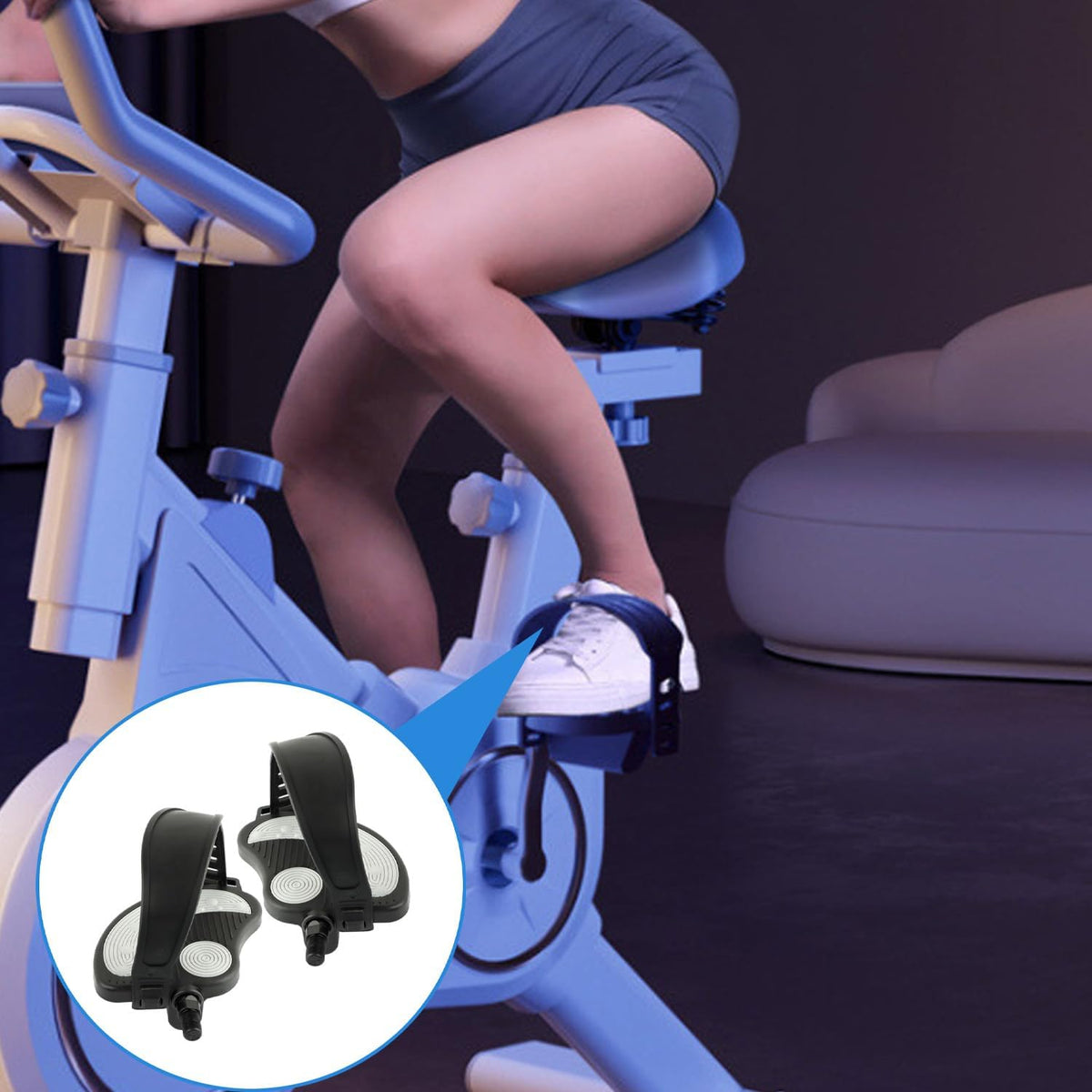 Exercise Bike Pedals with Straps, Stationary Recumbent Bike Pedals, 1/2" Thread for Spin Bike, Indoor Stationary Exercise Bike, Stationary Recumbent Bicycle Replacement Parts, Short Axis