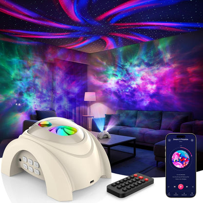 Dual Lens Galaxy Star Aurora Projector Night Light for Bedroom | 58 Light Effects, White Noise, Bluetooth Speaker, Music Sync, Remote Control, Timer, Room Decor Gift for Kids Adults Teens