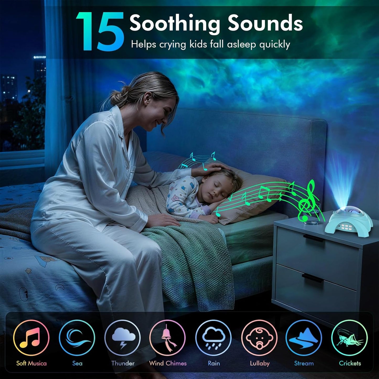 Dual Lens Galaxy Star Aurora Projector Night Light for Bedroom | 58 Light Effects, White Noise, Bluetooth Speaker, Music Sync, Remote Control, Timer, Room Decor Gift for Kids Adults Teens