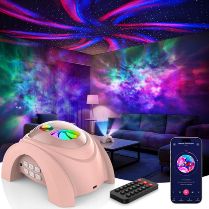 Dual Lens Galaxy Star Aurora Projector Night Light for Bedroom | 58 Light Effects, White Noise, Bluetooth Speaker, Music Sync, Remote Control, Timer, Room Decor Gift for Kids Adults Teens