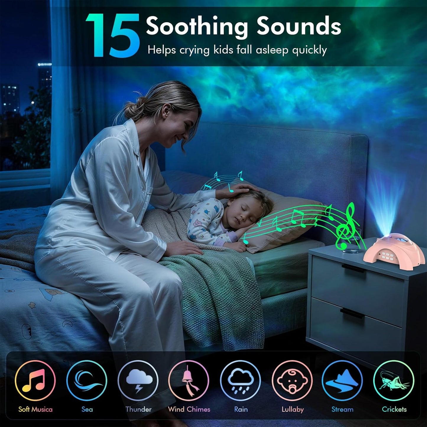 Dual Lens Galaxy Star Aurora Projector Night Light for Bedroom | 58 Light Effects, White Noise, Bluetooth Speaker, Music Sync, Remote Control, Timer, Room Decor Gift for Kids Adults Teens