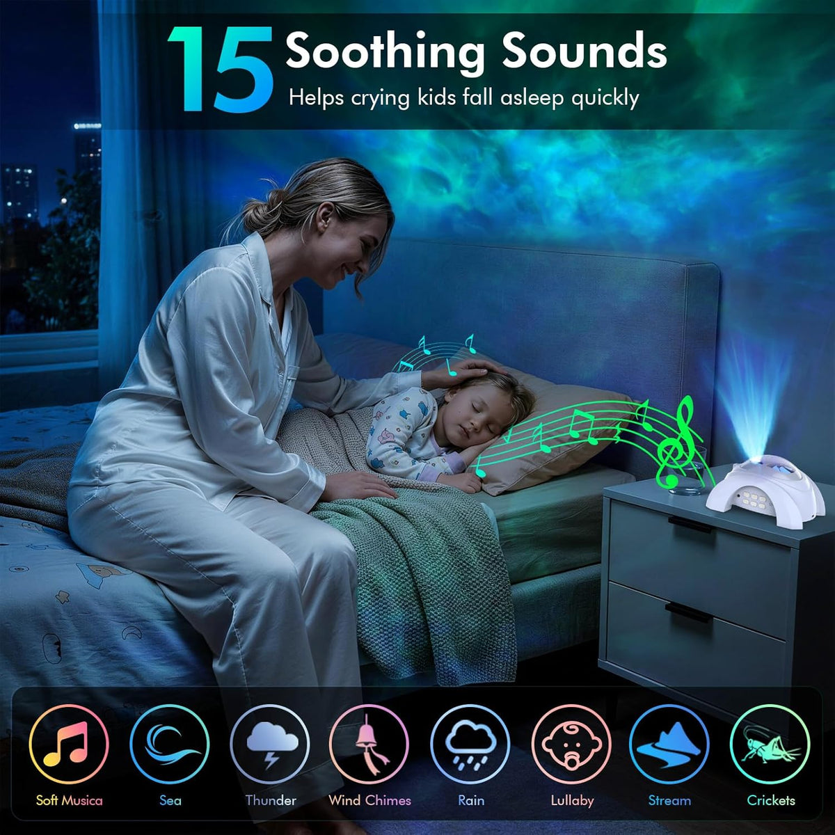 Dual Lens Galaxy Star Aurora Projector Night Light for Bedroom | 58 Light Effects, White Noise, Bluetooth Speaker, Music Sync, Remote Control, Timer, Room Decor Gift for Kids Adults Teens
