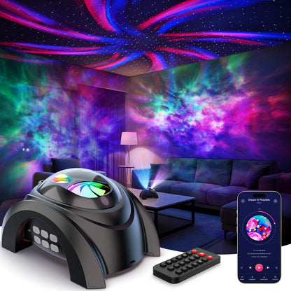 Dual Lens Galaxy Star Aurora Projector Night Light for Bedroom | 58 Light Effects, White Noise, Bluetooth Speaker, Music Sync, Remote Control, Timer, Room Decor Gift for Kids Adults Teens