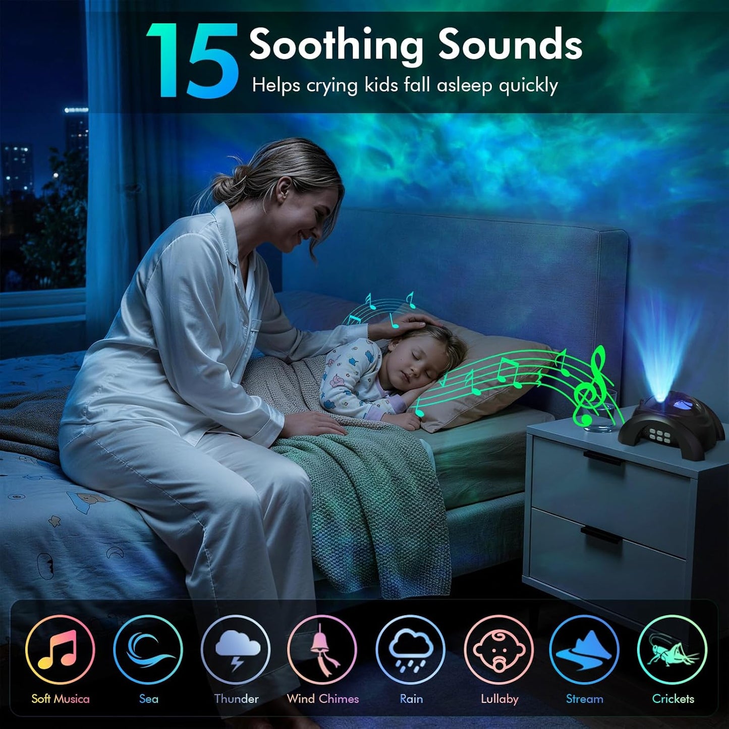Dual Lens Galaxy Star Aurora Projector Night Light for Bedroom | 58 Light Effects, White Noise, Bluetooth Speaker, Music Sync, Remote Control, Timer, Room Decor Gift for Kids Adults Teens
