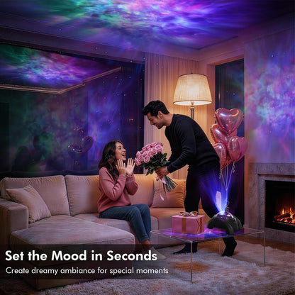 Dual Lens Galaxy Star Aurora Projector Night Light for Bedroom | 58 Light Effects, White Noise, Bluetooth Speaker, Music Sync, Remote Control, Timer, Room Decor Gift for Kids Adults Teens