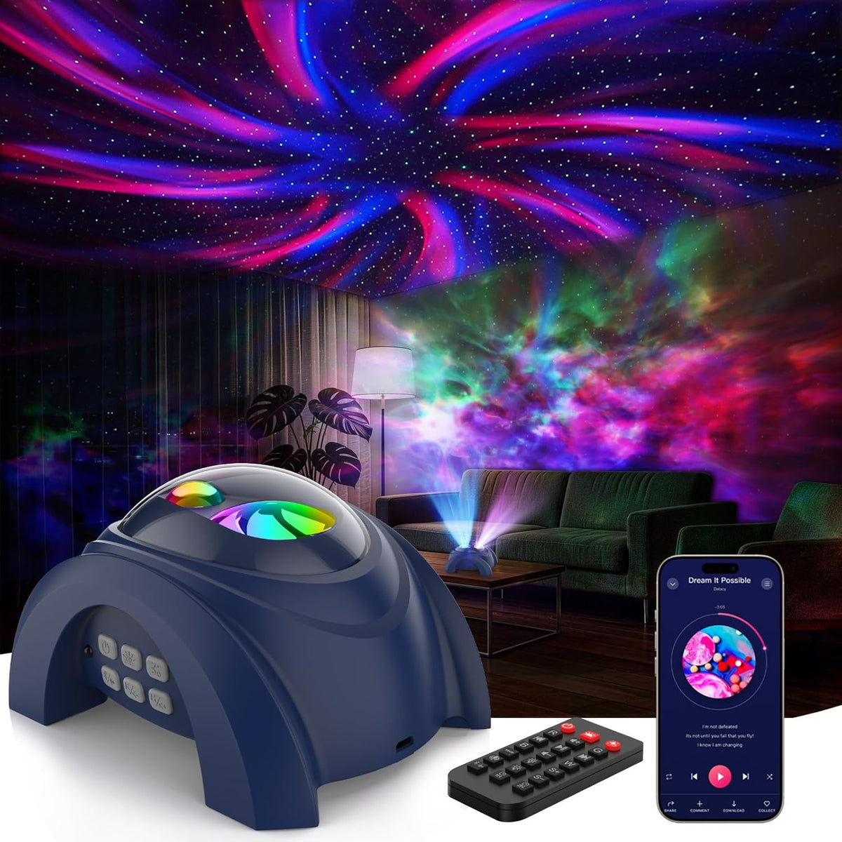 Dual Lens Galaxy Star Aurora Projector Night Light for Bedroom | 58 Light Effects, White Noise, Bluetooth Speaker, Music Sync, Remote Control, Timer, Room Decor Gift for Kids Adults Teens