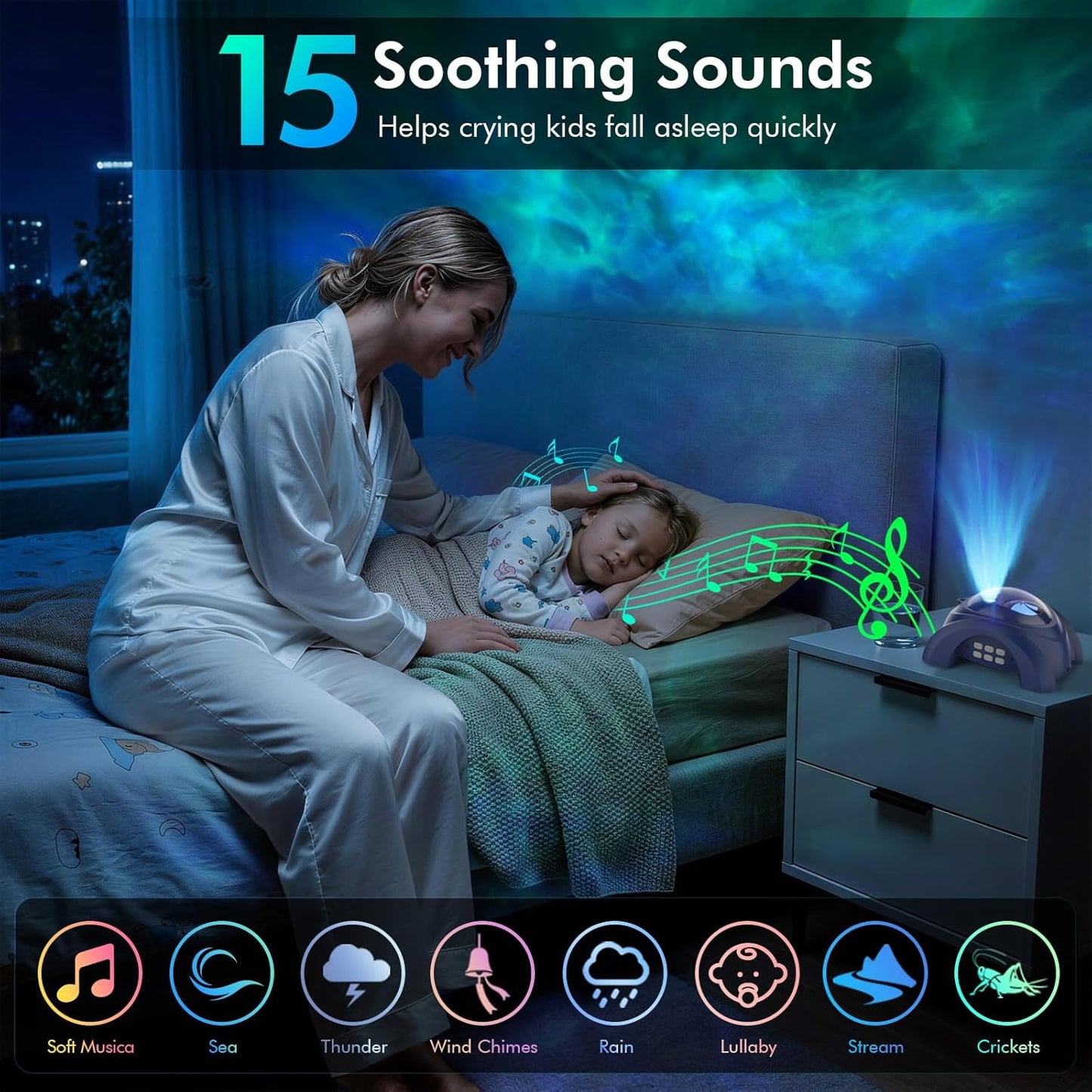 Dual Lens Galaxy Star Aurora Projector Night Light for Bedroom | 58 Light Effects, White Noise, Bluetooth Speaker, Music Sync, Remote Control, Timer, Room Decor Gift for Kids Adults Teens