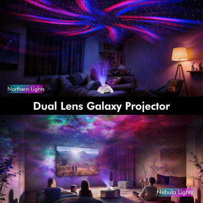 Dual Lens Galaxy Star Aurora Projector Night Light for Bedroom | 58 Light Effects, White Noise, Bluetooth Speaker, Music Sync, Remote Control, Timer, Room Decor Gift for Kids Adults Teens