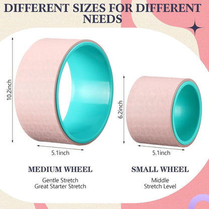 5-in-1 Pink Yoga Wheel Set Back Stretcher Wheel Deep Tissue Massage Foam Roller Trigger Point Relieve Ball, Resistance Loop Exercise Bands Massage Roller for Deep Tissue Yoga Beginner Gift