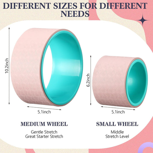 5-in-1 Pink Yoga Wheel Set Back Stretcher Wheel Deep Tissue Massage Foam Roller Trigger Point Relieve Ball, Resistance Loop Exercise Bands Massage Roller for Deep Tissue Yoga Beginner Gift