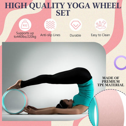 5-in-1 Pink Yoga Wheel Set Back Stretcher Wheel Deep Tissue Massage Foam Roller Trigger Point Relieve Ball, Resistance Loop Exercise Bands Massage Roller for Deep Tissue Yoga Beginner Gift