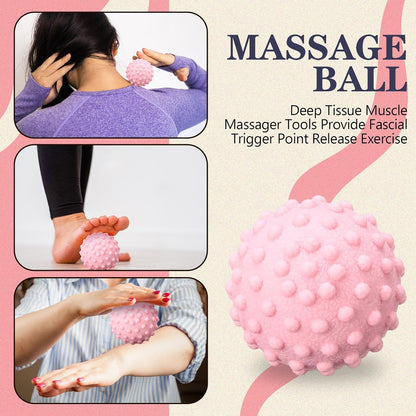 5-in-1 Pink Yoga Wheel Set Back Stretcher Wheel Deep Tissue Massage Foam Roller Trigger Point Relieve Ball, Resistance Loop Exercise Bands Massage Roller for Deep Tissue Yoga Beginner Gift