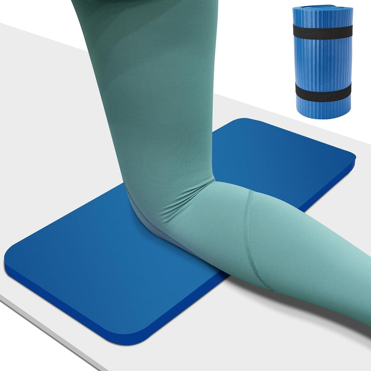 Yoga Knee Pad Cushion, 24 x 9.8 x 0.8 in Thick Mini Yoga Mat, Odor-Free NBR Workout Mat with Storage Strap, Small Exercise Mat for Yoga, Pilates, Kneeling, Planks & Home Gym
