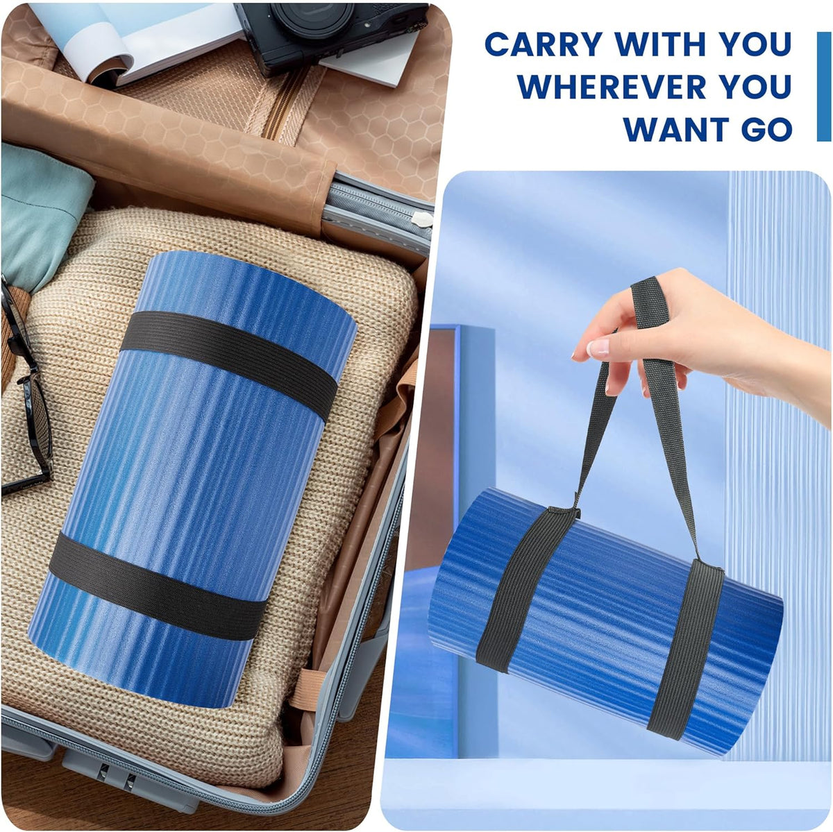 Yoga Knee Pad Cushion, 24 x 9.8 x 0.8 in Thick Mini Yoga Mat, Odor-Free NBR Workout Mat with Storage Strap, Small Exercise Mat for Yoga, Pilates, Kneeling, Planks & Home Gym