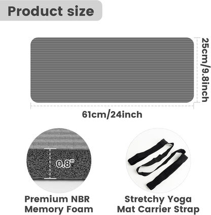 Yoga Knee Pad Cushion, 24 x 9.8 x 0.8 in Thick Mini Yoga Mat, Odor-Free NBR Workout Mat with Storage Strap, Small Exercise Mat for Yoga, Pilates, Kneeling, Planks & Home Gym