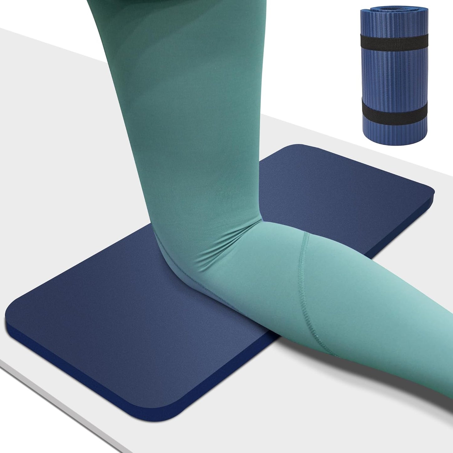 Yoga Knee Pad Cushion, 24 x 9.8 x 0.8 in Thick Mini Yoga Mat, Odor-Free NBR Workout Mat with Storage Strap, Small Exercise Mat for Yoga, Pilates, Kneeling, Planks & Home Gym