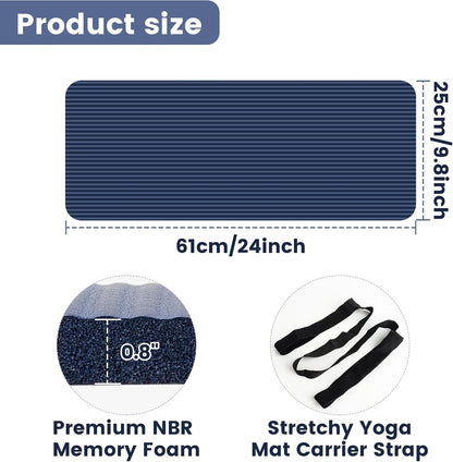 Yoga Knee Pad Cushion, 24 x 9.8 x 0.8 in Thick Mini Yoga Mat, Odor-Free NBR Workout Mat with Storage Strap, Small Exercise Mat for Yoga, Pilates, Kneeling, Planks & Home Gym