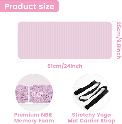 Yoga Knee Pad Cushion, 24 x 9.8 x 0.8 in Thick Mini Yoga Mat, Odor-Free NBR Workout Mat with Storage Strap, Small Exercise Mat for Yoga, Pilates, Kneeling, Planks & Home Gym