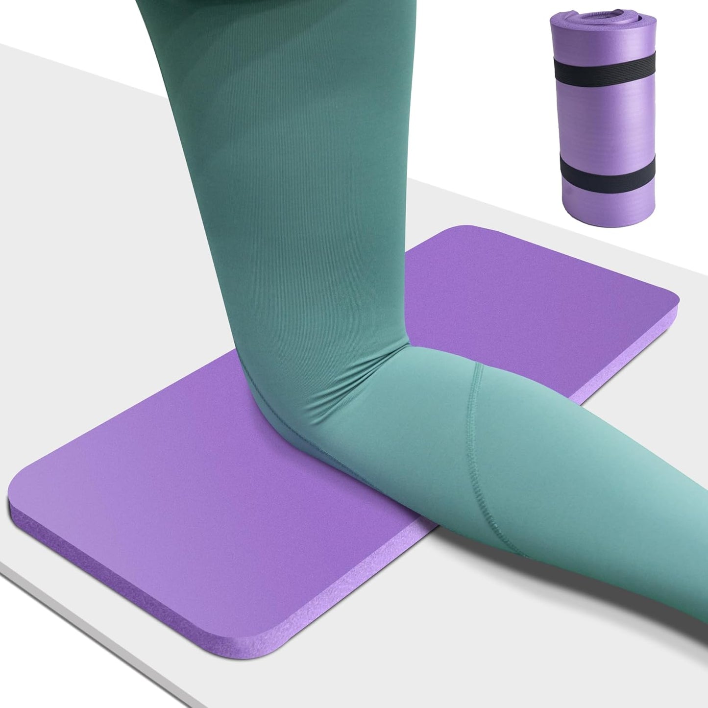 Yoga Knee Pad Cushion, 24 x 9.8 x 0.8 in Thick Mini Yoga Mat, Odor-Free NBR Workout Mat with Storage Strap, Small Exercise Mat for Yoga, Pilates, Kneeling, Planks & Home Gym