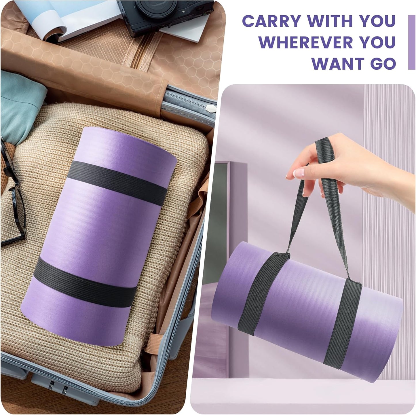 Yoga Knee Pad Cushion, 24 x 9.8 x 0.8 in Thick Mini Yoga Mat, Odor-Free NBR Workout Mat with Storage Strap, Small Exercise Mat for Yoga, Pilates, Kneeling, Planks & Home Gym