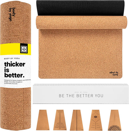Luxury Cork Yoga Mat - Non Slip, Extra Thick Grip. Thicker, Longer, and Wider for More Comfort and Support. Tough Enough For Hot Yoga. Natural, Non Toxic, and Eco Friendly. Optional Alignment Lines.