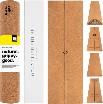 Luxury Cork Yoga Mat - Non Slip, Extra Thick Grip. Thicker, Longer, and Wider for More Comfort and Support. Tough Enough For Hot Yoga. Natural, Non Toxic, and Eco Friendly. Optional Alignment Lines.