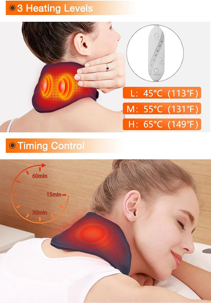 Neck Heating Pad, Small Portable Heated Neck Wrap with Adjustable Time and Temperature Control, USB Powered Neck Pain Relief, Stiffness Relief or Postoperative Recovery Pink