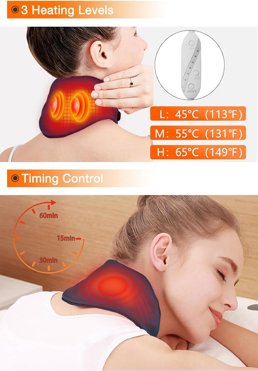 Neck Heating Pad, Small Portable Heated Neck Wrap with Adjustable Time and Temperature Control, USB Powered Neck Pain Relief, Stiffness Relief or Postoperative Recovery Pink
