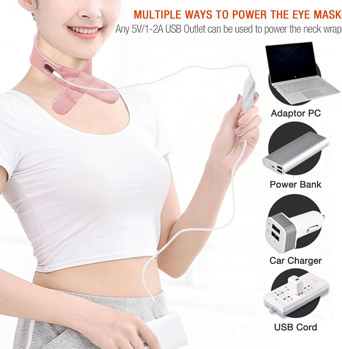 Neck Heating Pad, Small Portable Heated Neck Wrap with Adjustable Time and Temperature Control, USB Powered Neck Pain Relief, Stiffness Relief or Postoperative Recovery Pink