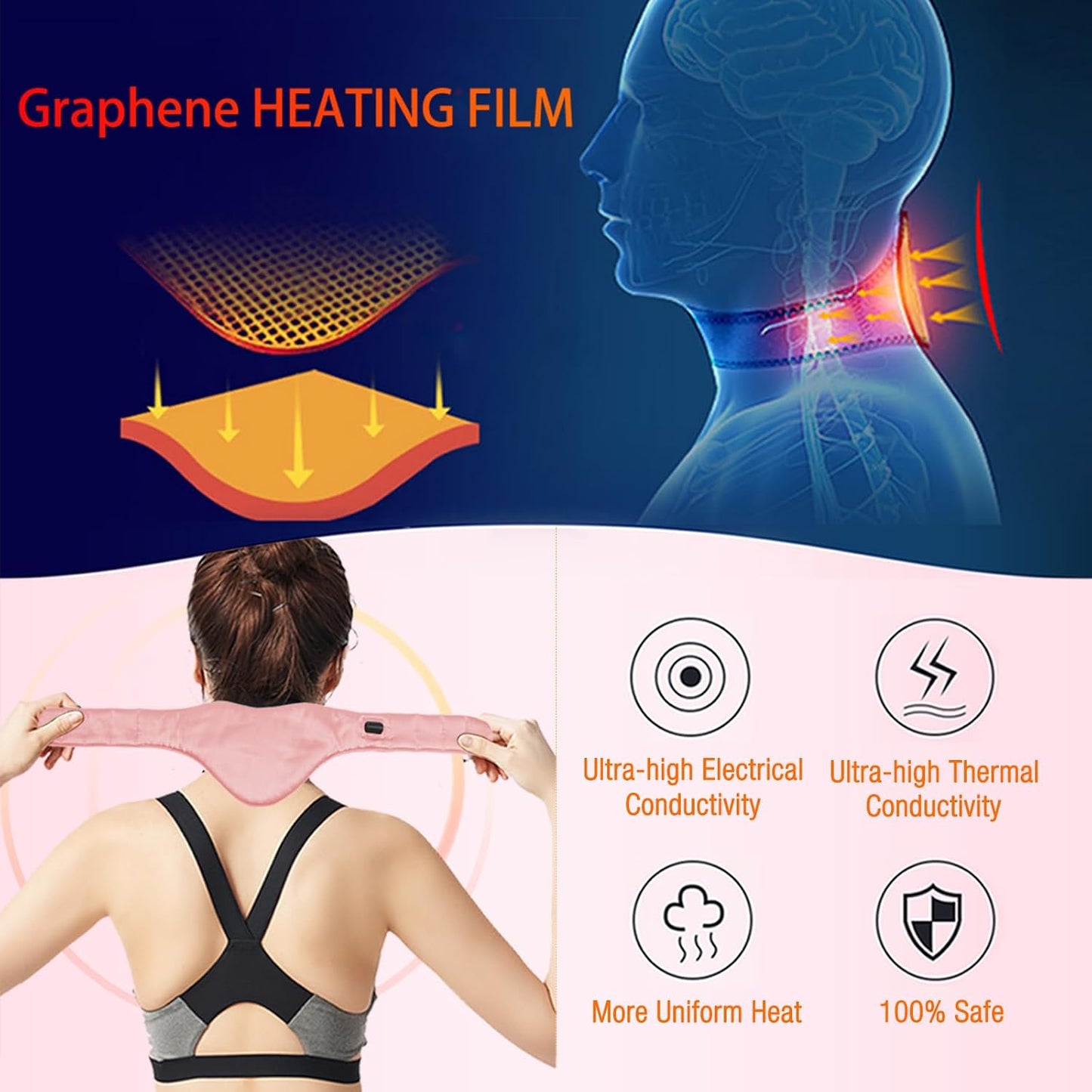 Neck Heating Pad, Small Portable Heated Neck Wrap with Adjustable Time and Temperature Control, USB Powered Neck Pain Relief, Stiffness Relief or Postoperative Recovery Pink