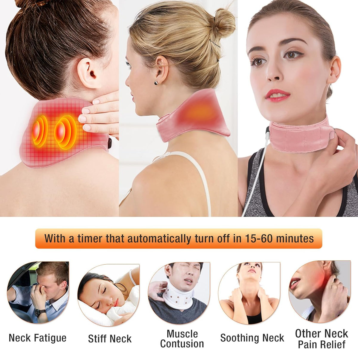 Neck Heating Pad, Small Portable Heated Neck Wrap with Adjustable Time and Temperature Control, USB Powered Neck Pain Relief, Stiffness Relief or Postoperative Recovery Pink