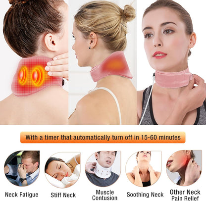 Neck Heating Pad, Small Portable Heated Neck Wrap with Adjustable Time and Temperature Control, USB Powered Neck Pain Relief, Stiffness Relief or Postoperative Recovery Pink
