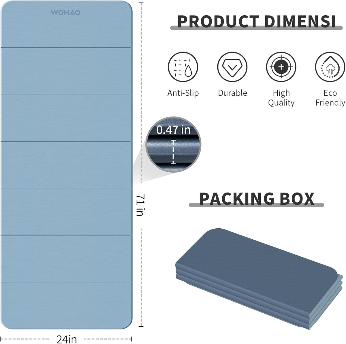 7-Fold Yoga Mat 70"x24" - 1/2 Inch Thick Folding Exercise Mat, Compact Non-Slip TPE Mat for Travel, Storage, Yoga & Home Gym, Lightweight & Portable